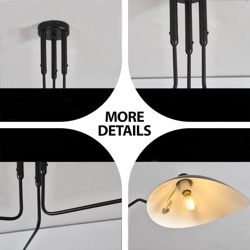 Modern Black Chandelier 3 arm Chandelier Mid Century Chandelier.