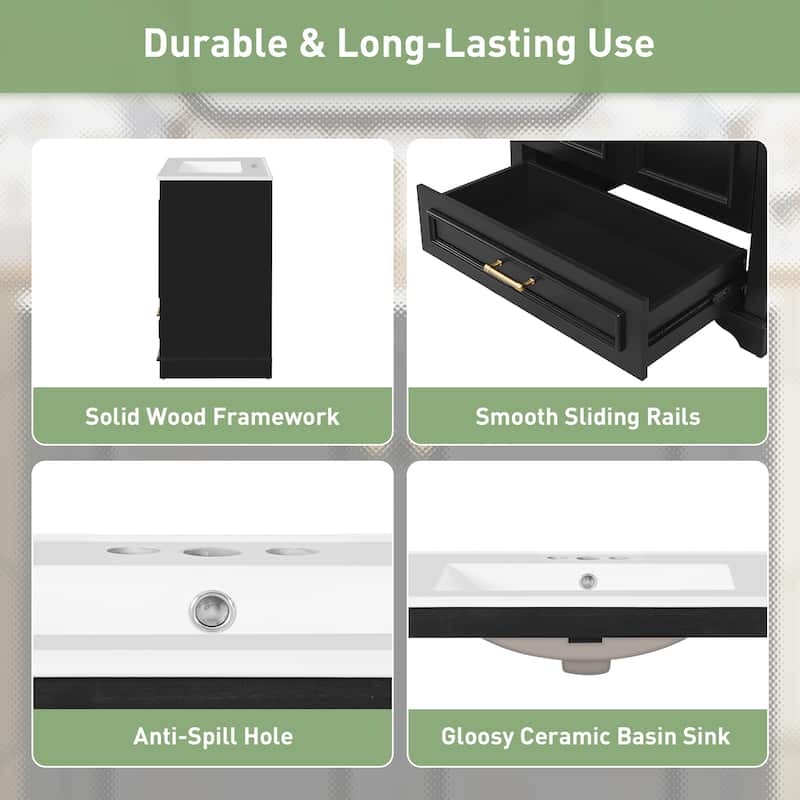 30" Luxurious Bathroom Vanity, Ceramic Sink with 2 Soft-Close Doors