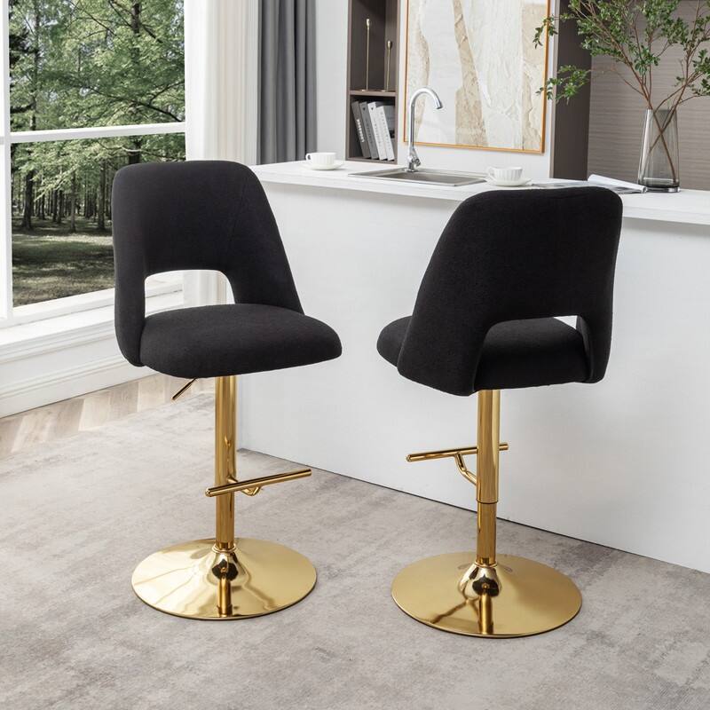 Best Quality Furniture Adjustable Textured Fabric Barstools with Chrome Finish Base (Set of 2)