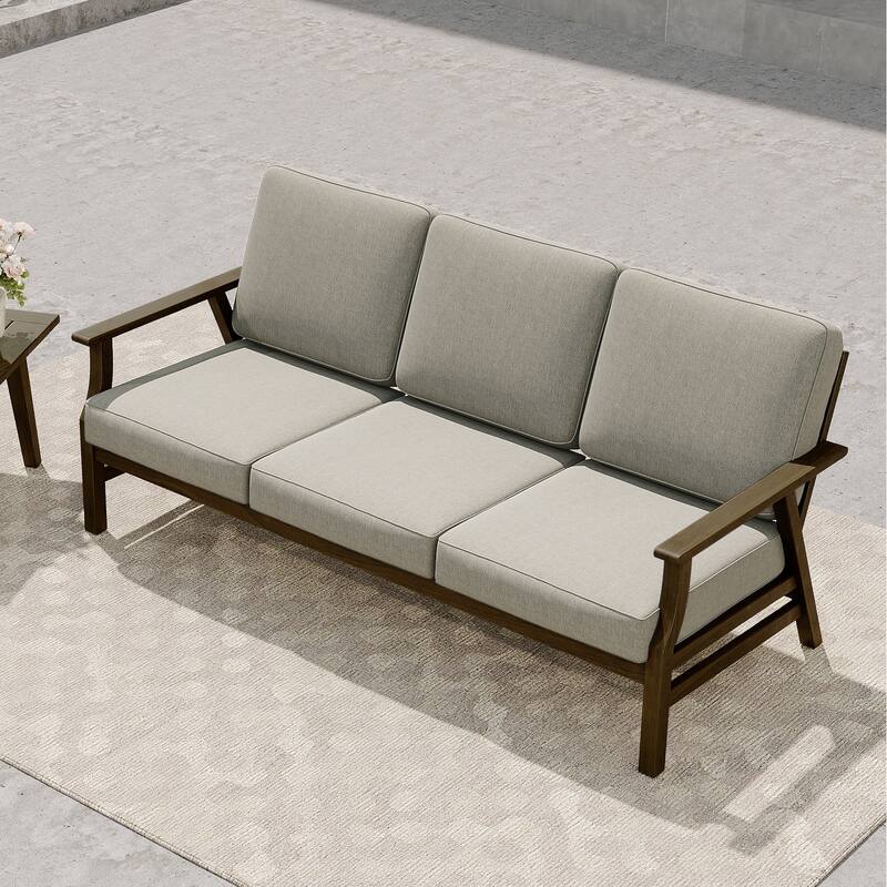 Modern Wood Cushioned 5-Piece Outdoor Patio Conversation Set
