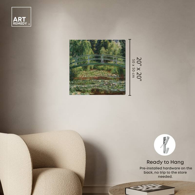 Art Remedy Monet - The Japanese Footbridge And The Water Lily Pool Giverny Gallery Wrapped 1 Piece Canvas Wall Art