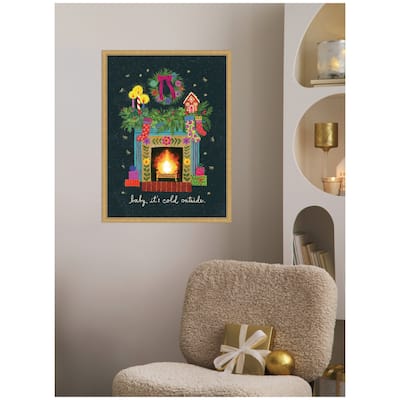 Kate and Laurel Sylvie Framed Canvas Christmas Fireplace by Shannon Snow