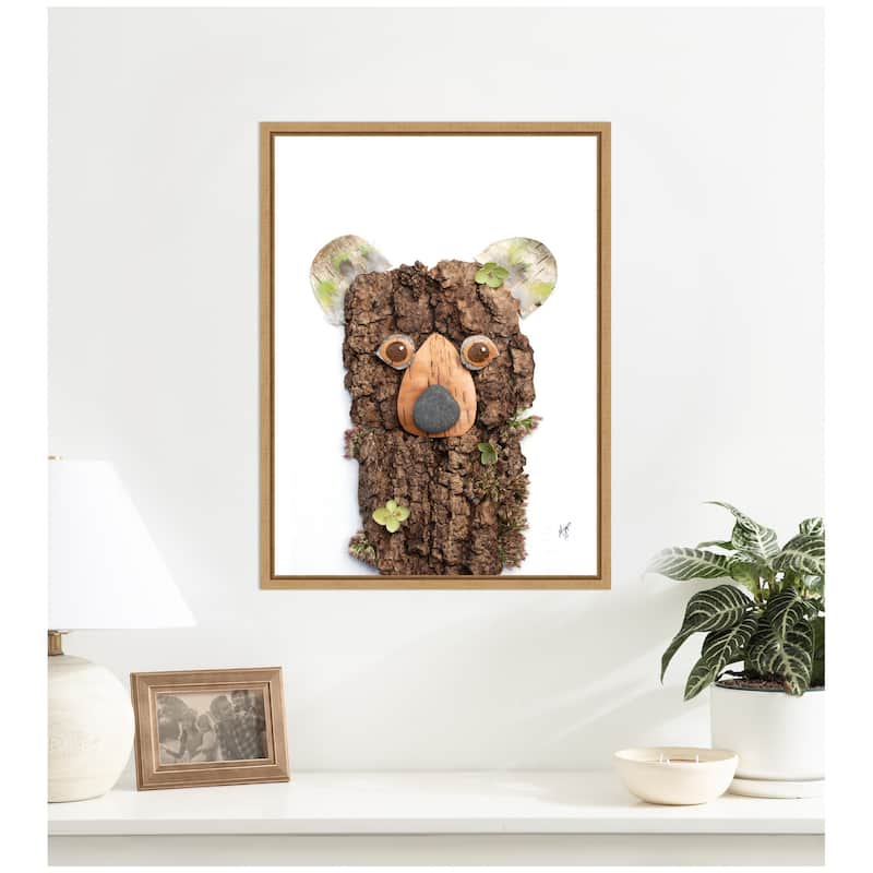 Kate and Laurel Bear with Green by Madeline Jeppesen Framed Canvas Wall Art Print