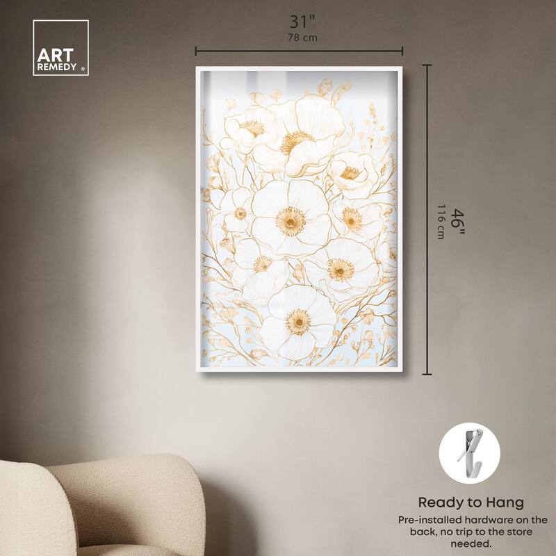 White and Gold Poppies II Shadowbox by Art Remedy