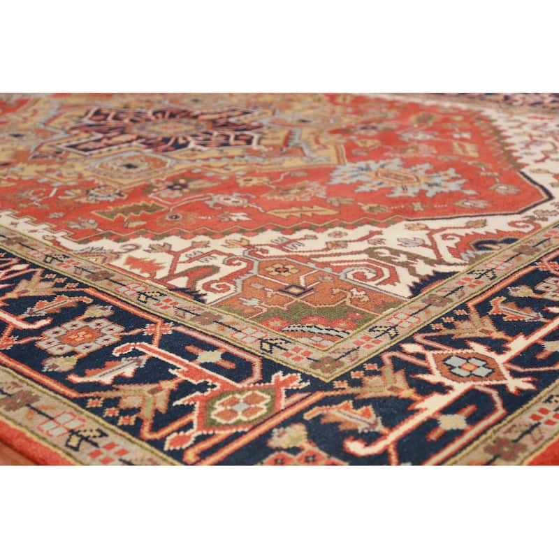 Geometric Heriz Serapi Indian Rug Hand-Knotted Oriental Wool Carpet - 8'11" x 11'11"