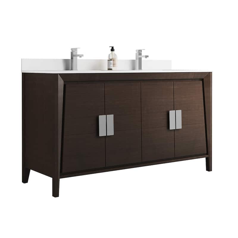 Fine Fixtures Imperial Collection Bathroom Vanity Cabinet Set, - 60 Inch - Double Sink - Ebony wave