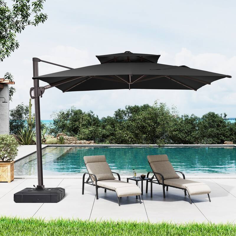 Outdoor 9x11FT Patio Umbrella Cantilever Offset with Dual Top