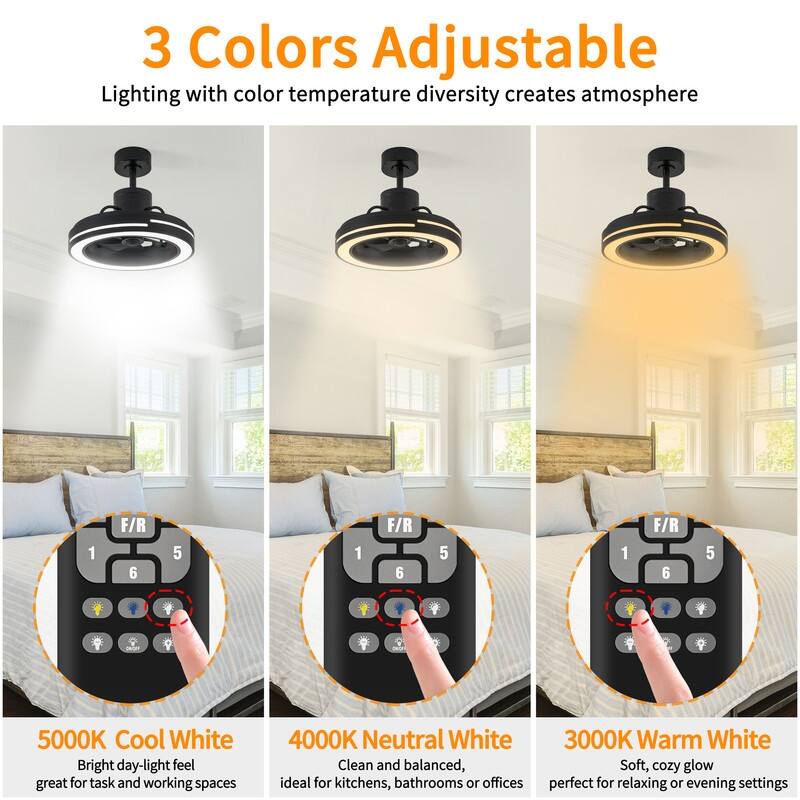 KAWOTI 18.97" Modern Black Integrated LED Fandelier