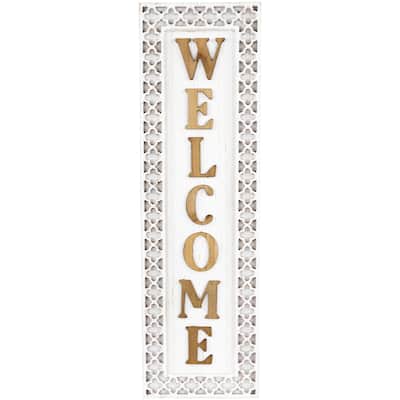 Rustic Welcome Wooden Wall Sign - 24" - White