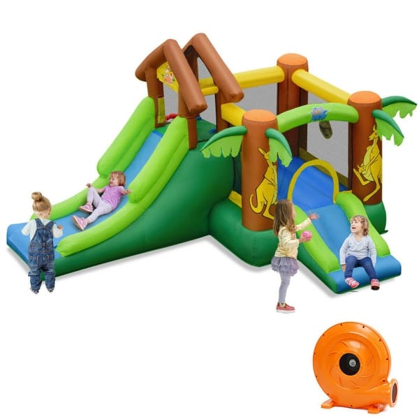 slide 2 of 8, Kids Inflatable Jungle Bounce House Castle with Blower - Multi - 12.5" x 11.5" x 7.5" (L x W x H) Kids
