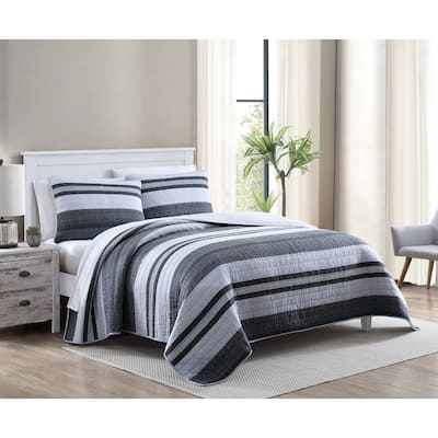 Nautica Ardmoore Cotton Reversible Grey Quilt Set