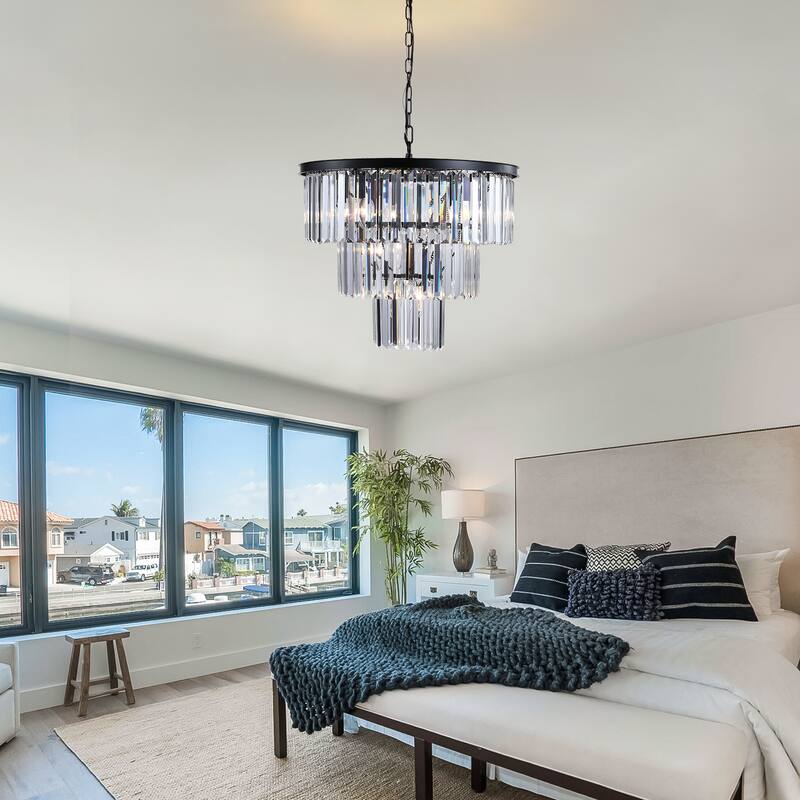 Modern Luxury 3-Tier Crystal Chandelier, 7-Light Ceiling Lighting with Adjustable Hanging Length, for Living Room, Dining Room