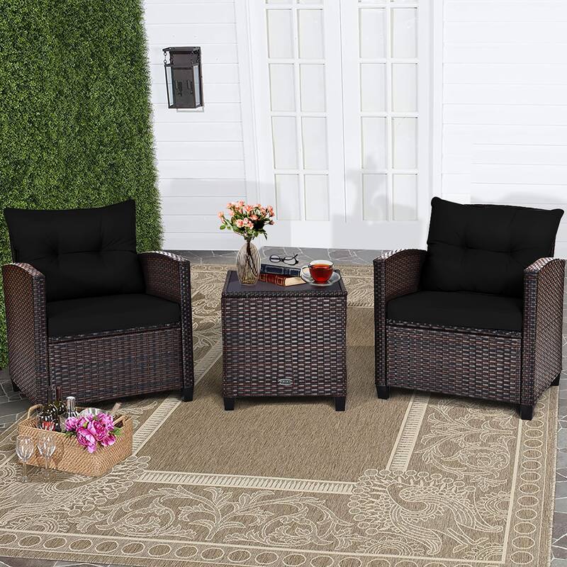 Costway 3PCS Patio Rattan Furniture Set Cushioned Conversation Set - See Details