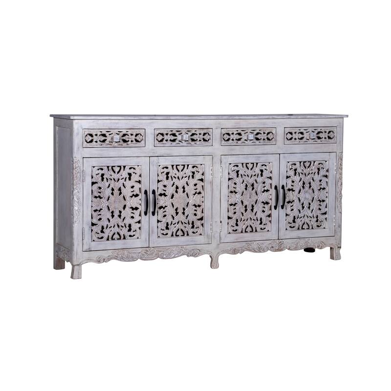 Maadze 71" Long Solid Wood 4 Door Carved Sideboard Buffet