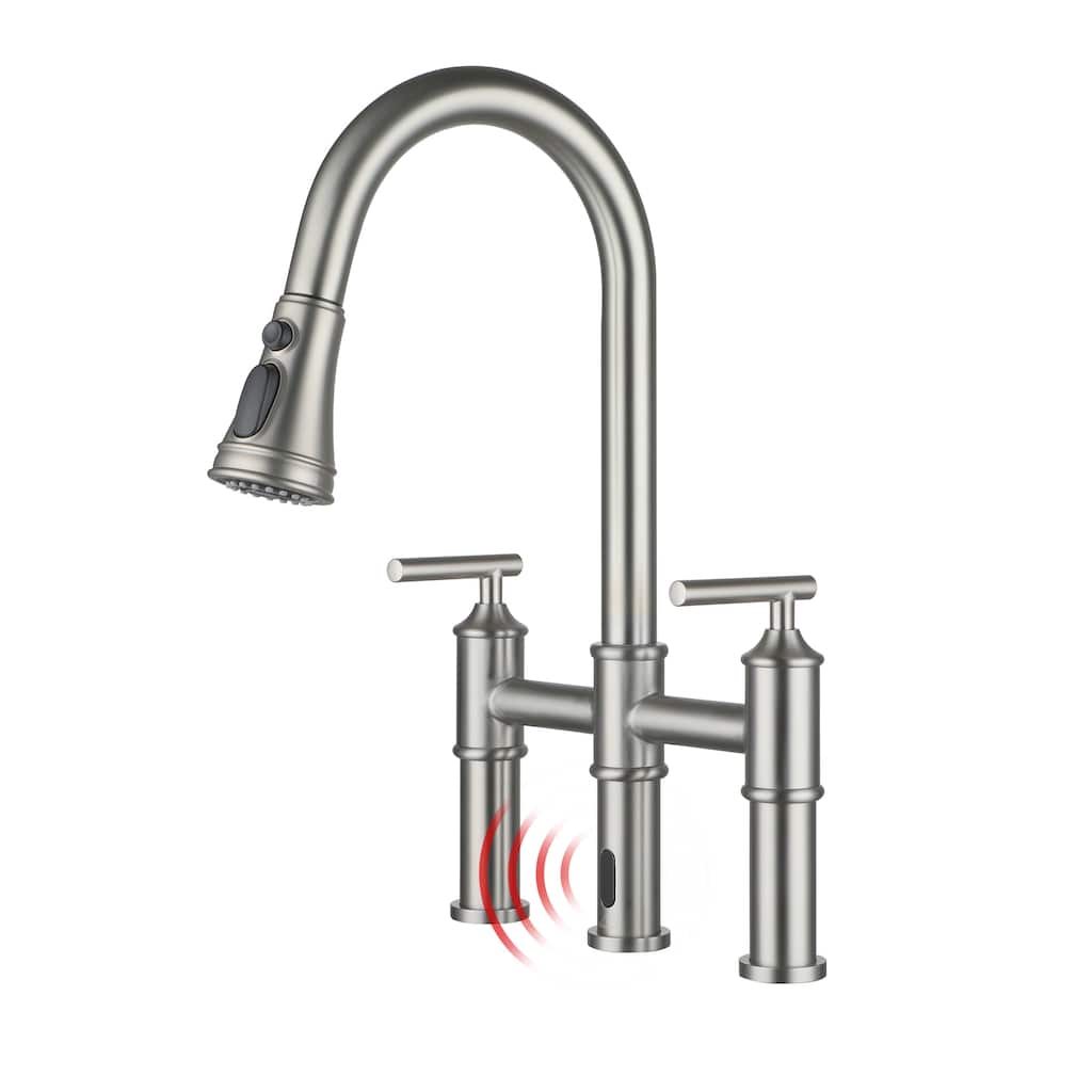 Double Handle Pull-Out Sprayer Bridge Kitchen Faucet