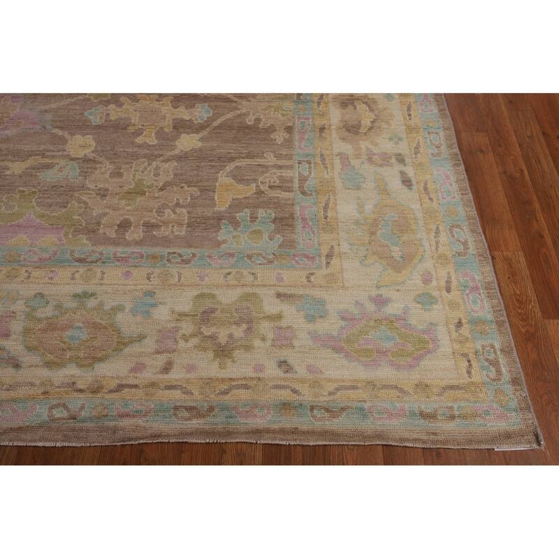 Brown Vegetable Dye Oushak Turkish Area Rug Handmade Wool Carpet - 9'1"x 12'8"