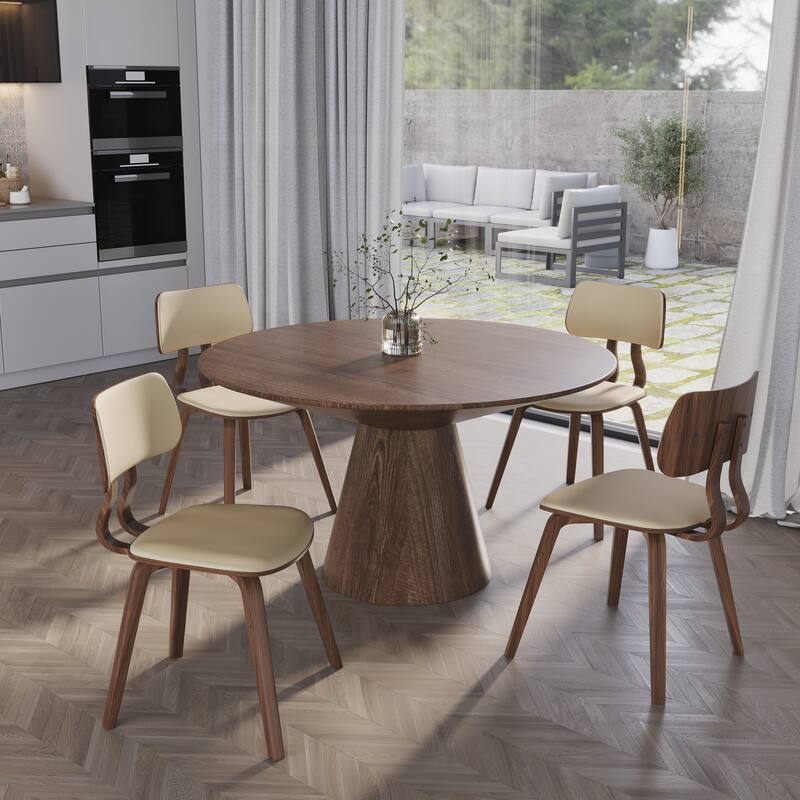 Leather Dining Chairs with Poplar Wood Frame and Open-Back Design Side Chair