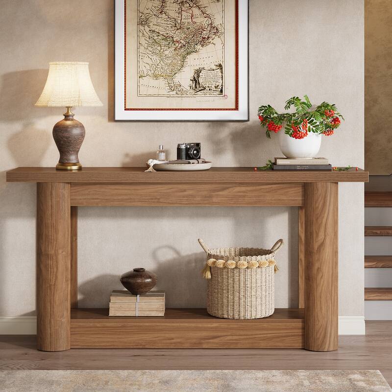 63-Inch Farmhouse Console Table for Entryway, 2-Tier Storage - 62.99" W x 11.81" D x 31.5" H - Dark Brown