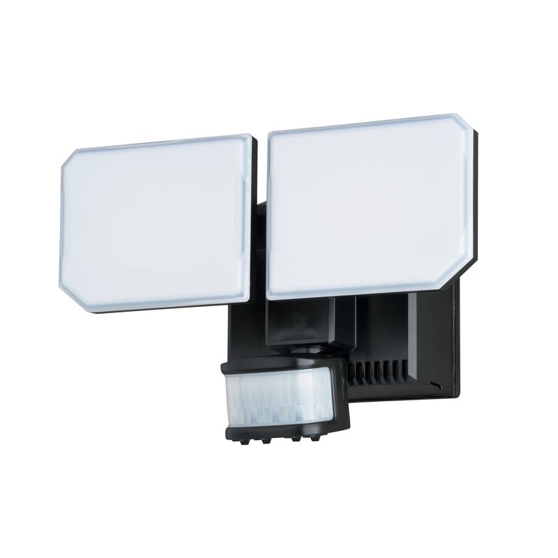 VAXCEL 2-Head Black Motion Sensor Dusk to Dawn Outdoor Security Flood Light with GFCI Outlet , Adjustable LED Heads