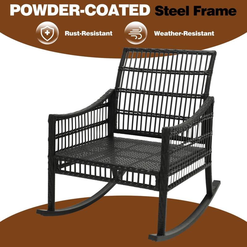 VEIKOUS 3-Piece Outdoor Wicker Patio Porch Rocking Chair and Rattan Coffee Table Set with Cushions and Pillows