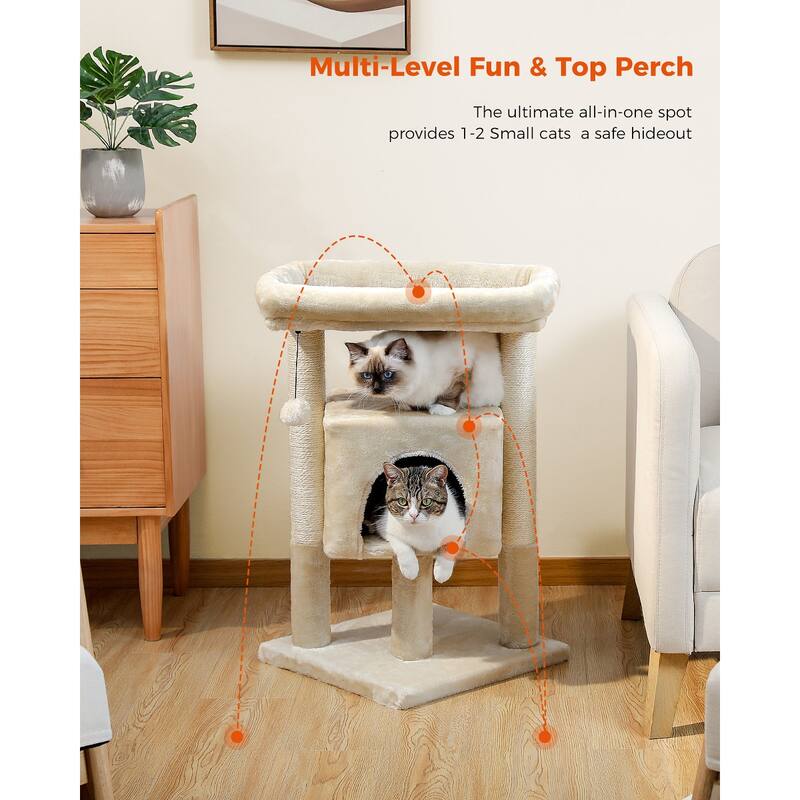 29" Indoor Cat Tree Tower Cat Condo with Scratching Posts & Plush Perch