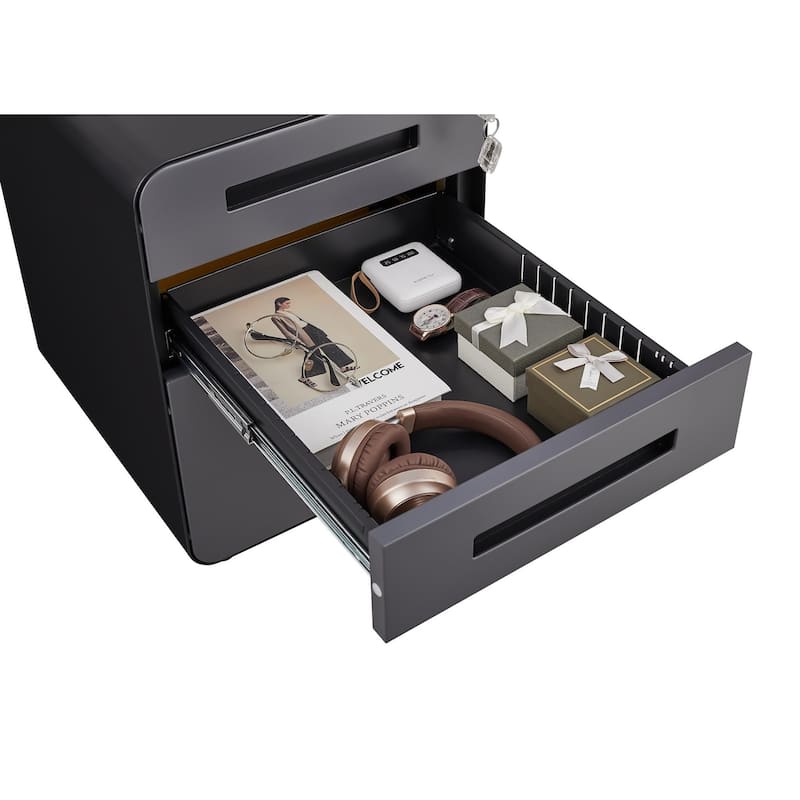 Anmytek 3 Drawer Mobile Filing Cabinet Cold Rolled Steel Anti Tilt 5 Wheel Modern Simple Style