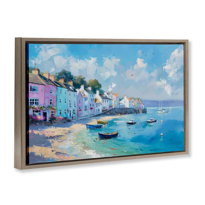 Stupell Seaside Village Cottages Framed Floater Canvas Wall Art Design By LSR Design Studio