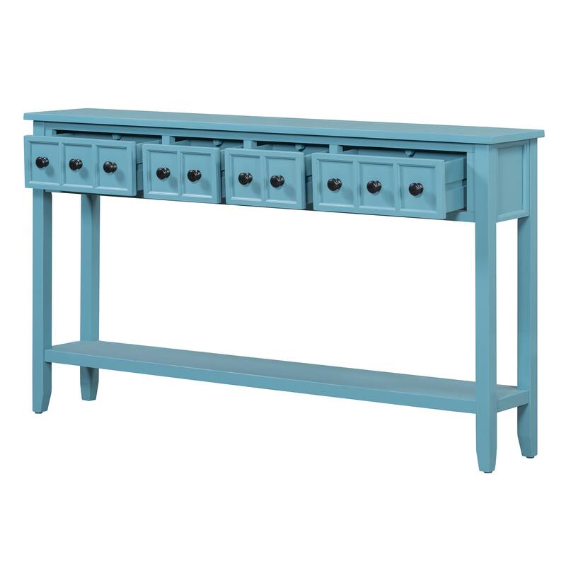 Entryway Console Table 60" Long Solid Wood Sofa Table Accent Tables with 4 Storage Drawers and Bottom Shelf for Living Room