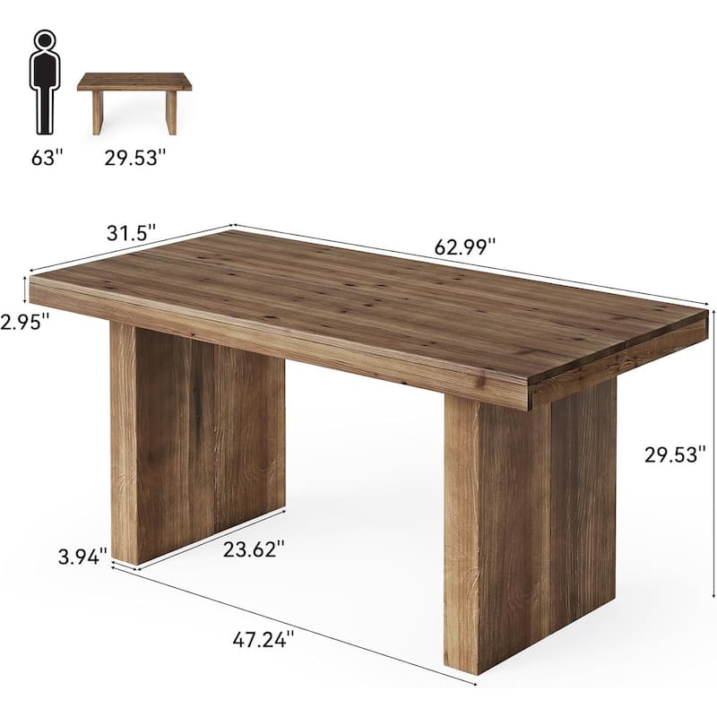 63" Solid Wood Home Office Desk, Farmhouse Large Executive Computer Desk