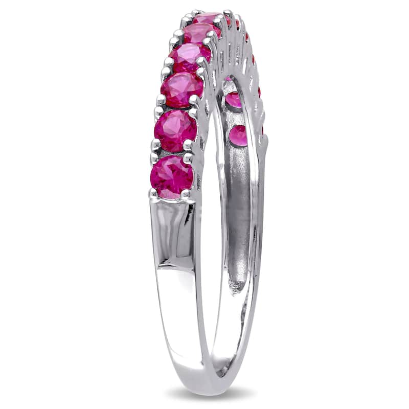 Miadora 7/8ct TGW Created Ruby Semi-Eternity Ring in Sterling Silver