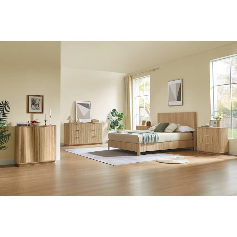 Queen Size Wooden corrugated curved lines, No Box Spring Needed