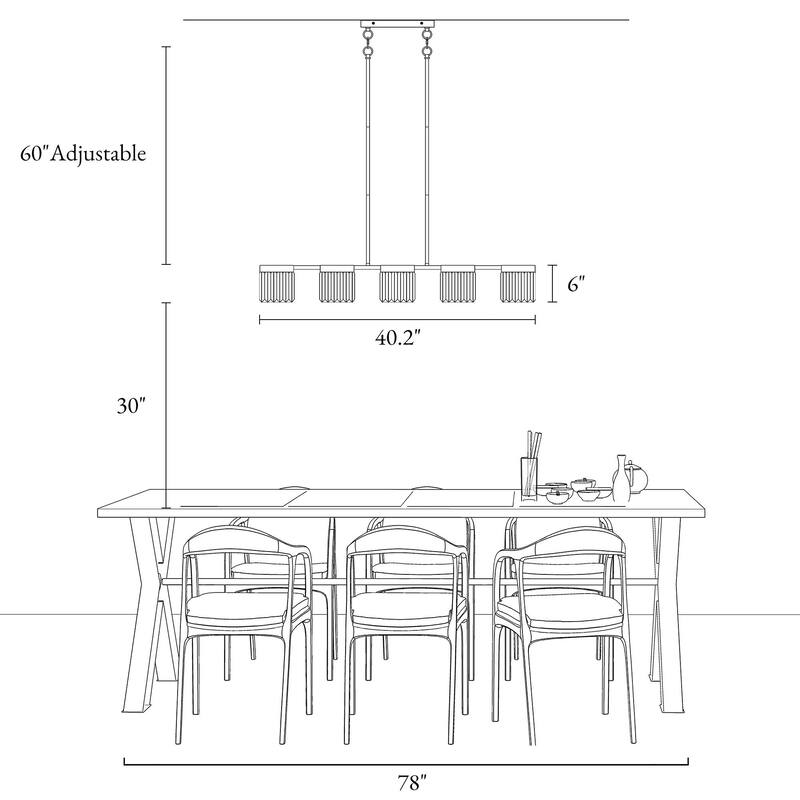 Diore Modern 5-Light Crystal Chandelier 40 in Linear Glam Brass Kitchen Island Light - L 40.2" x H 70" Max