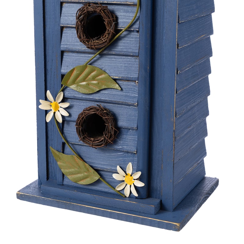 Glitzhome 24.25"H Oversized Washed Blue or White 3-Tiered Solid Wood Villa Decorative Outdoor Garden Birdhouse