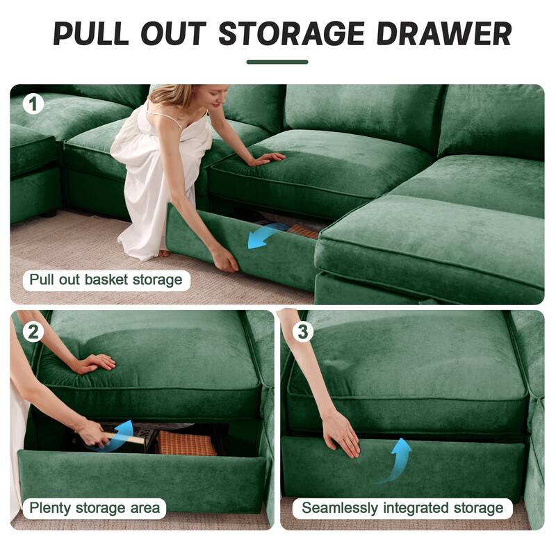 GDFStudio - Chenille 2-Seater 78.7" Sofa with Pull-Out Storage and Crescent Arms