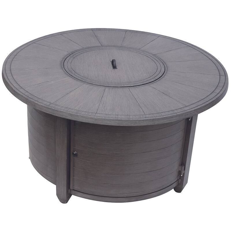 AZ Patio Heaters Cast Aluminum Round Fire Pit in Brushed Wood Finish - 44 x 44 x 24