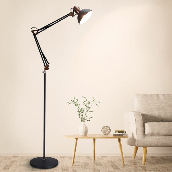 Metal Floor Lamp Architect Swing Arm Standing Adjustable Head 1 Black