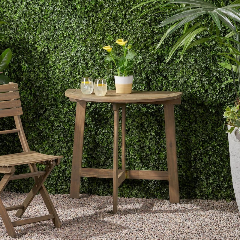 Roomfitters Outdoor Half-Round Folding Acacia Wood Bistro Table, Small Space Patio Dining Accent Table