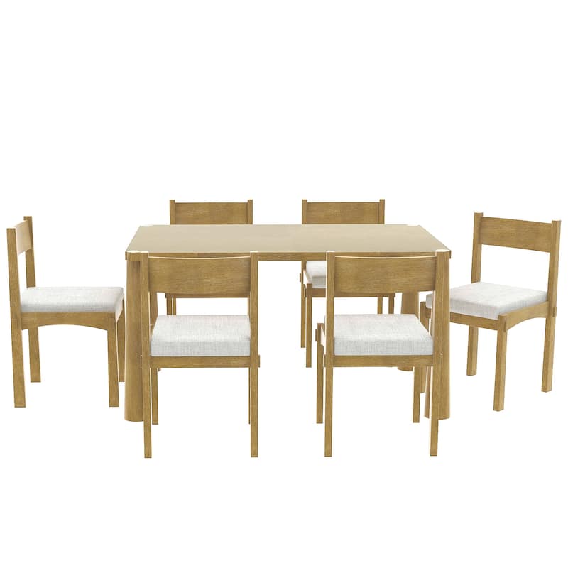 Roomfitters 7-Piece Vintage Wood Dining Set for 6 with Upholstered Chairs, Retro Kitchen or Dining Room Furniture