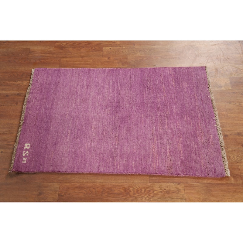 Purple Gabbeh Oriental Foyer Rug Hand-Knotted Wool Carpet - 2'0"x 3'2"
