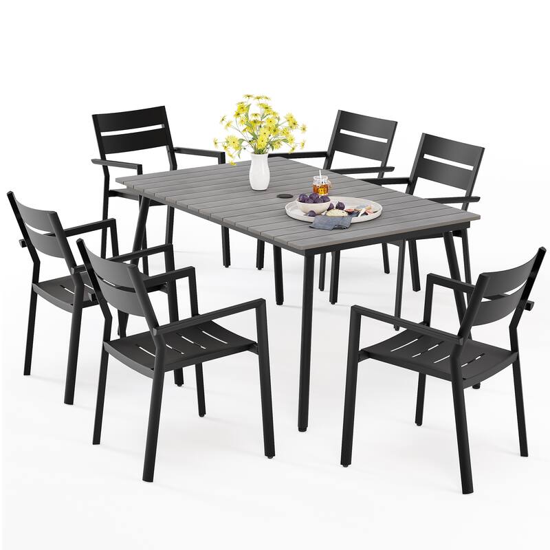 Outdoor 7-piece Patio Dining Set with Stackable Dining Chairs
