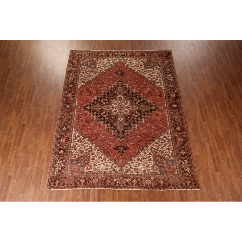Geometric Heriz Persian Vintage Area Rug Handmade Oriental Wool Carpet - 8'4"x 11'0"