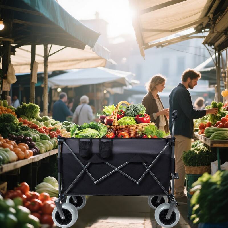 9"x4" All-Terrain Balloon Wheels,300L XL Heavy-Duty Folding Wagon Cart-480lbs Capacity,w/Brakes,Pockets,Cup Holders