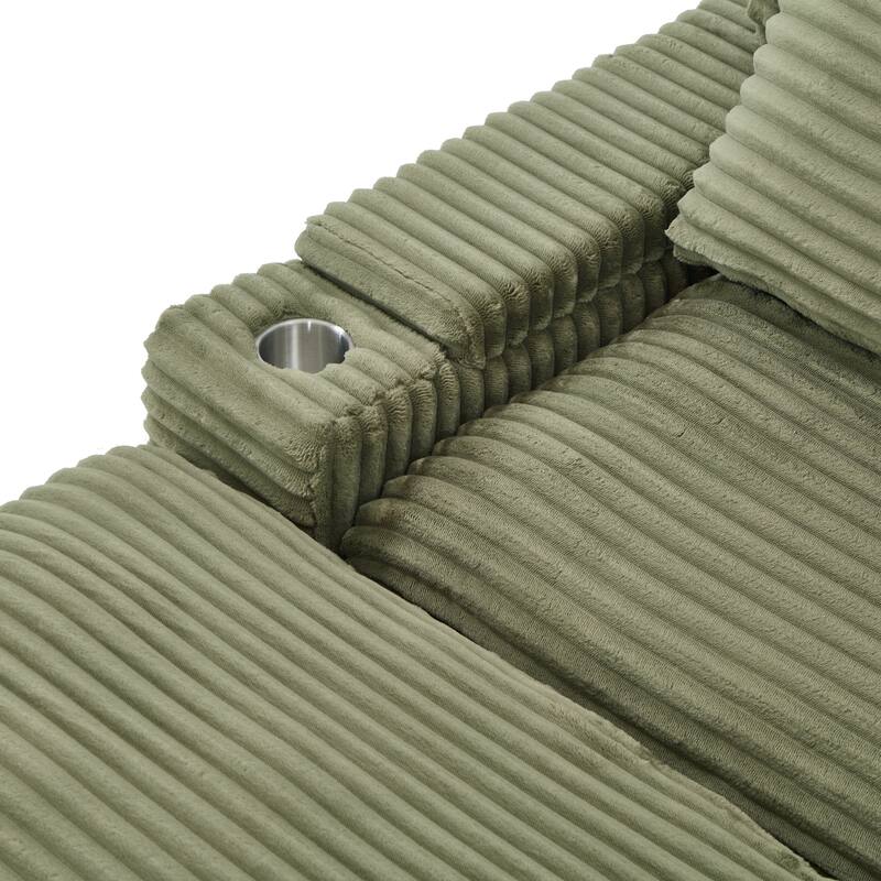 L-Shaped Corduroy Sectional Sofa w/ USB Ports & Cup Holders, 2-seater Sofa Loveseat w/ 2 Ottomans, Convertible Sleeper Sofa Bed