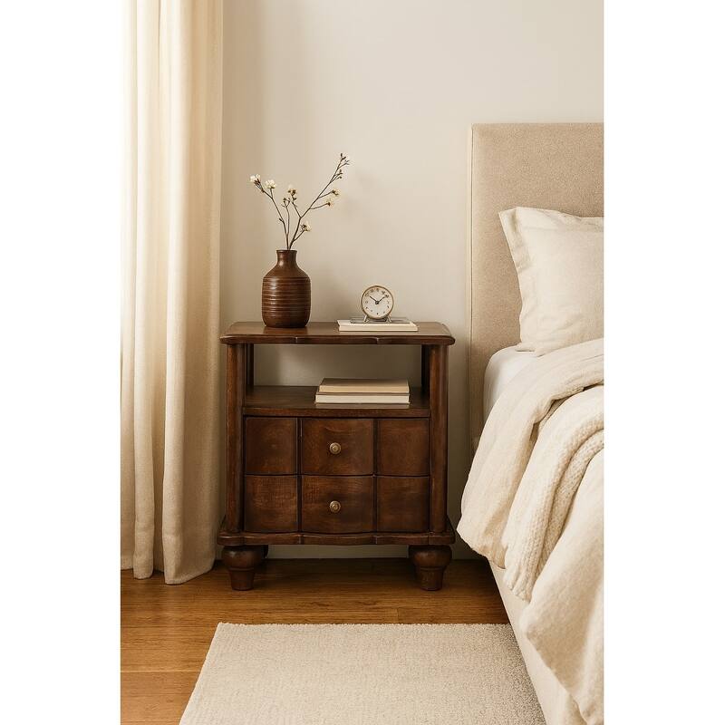 2-Drawer Bedside with Open Shelf