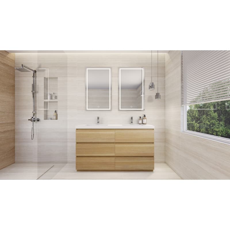 Angeles 60" freestanding bath vanity with dual basin reinforced acrylic top - 60 - White Oak