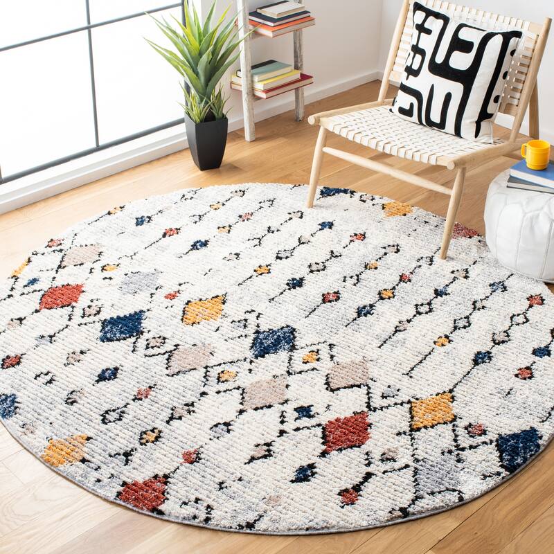 SAFAVIEH Morocco Imelda Boho Tassel Rug - 6'7" Round - Grey/Gold