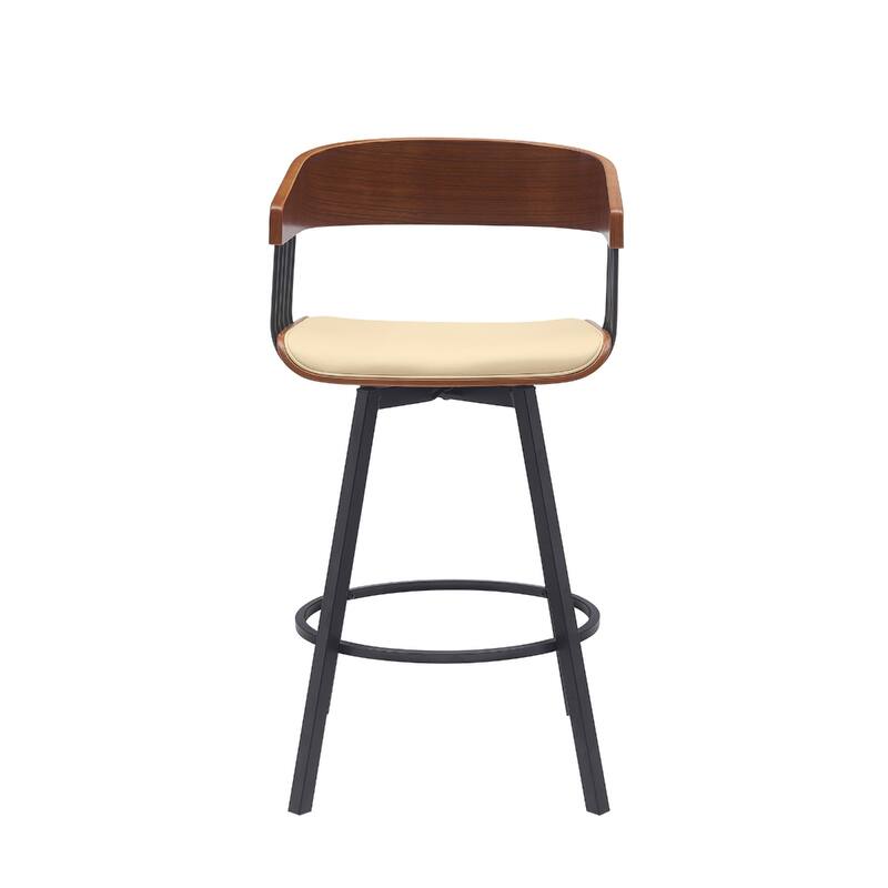Modern Faux Leather Swivel Counter Stool with Arms and Footrest 27" Seat Height and Metal Legs