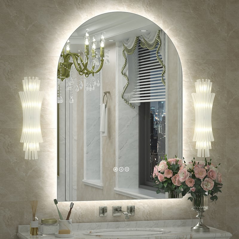 UL Certified Arched LED Anti-fog Tempered Glass Wall Bathroom Vanity Mirror - 40"x28" - Backlit