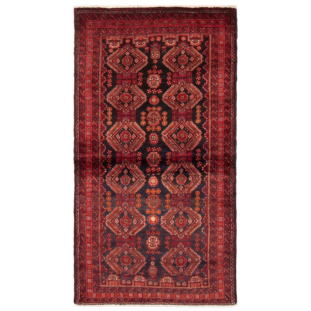 ECARPETGALLERY Hand-knotted Royal Baluch Black, Red Wool Rug - 3'2 x 6'0