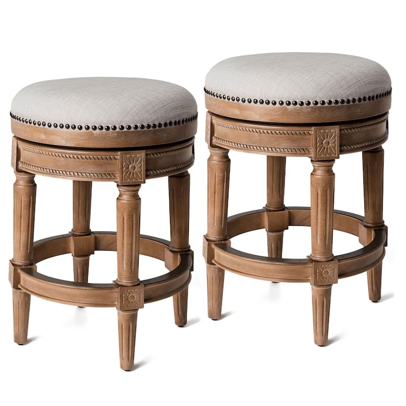 Maven Lane Pullman Backless Swivel Kitchen Stool - Set of 2 - Weathered Oak - Counter Height